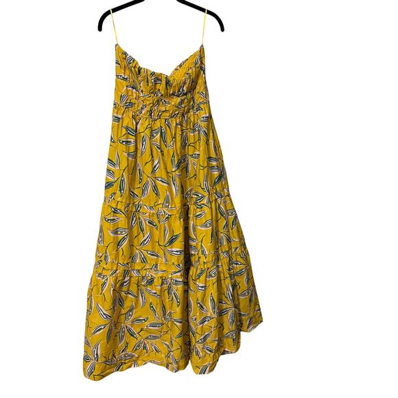 Anthropologie 100% Cotton Yellow Floral Somerset Strapless Maxi Dress Size Large - Picture 6 of 8